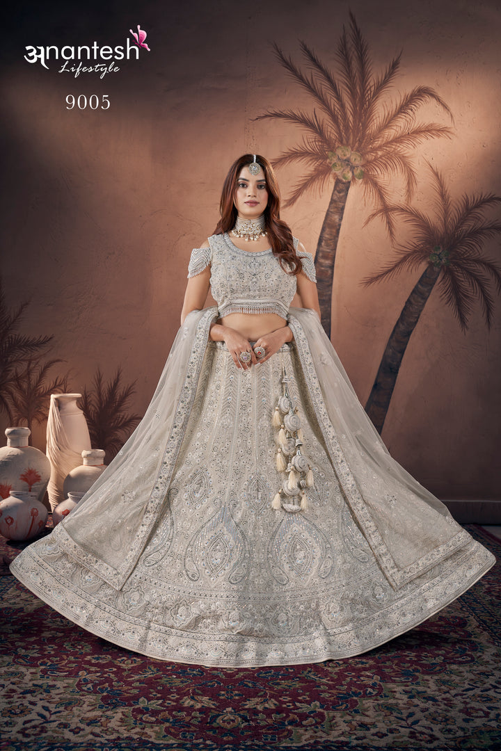 Ivory Heavy Embroidered Bridal Lehenga | Wedding Crop Top Lehenga