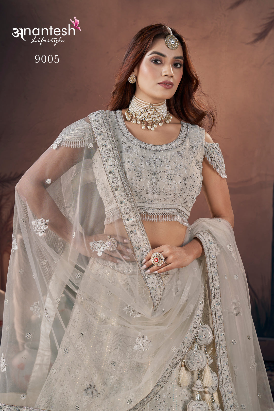 Ivory Heavy Embroidered Bridal Lehenga | Wedding Crop Top Lehenga