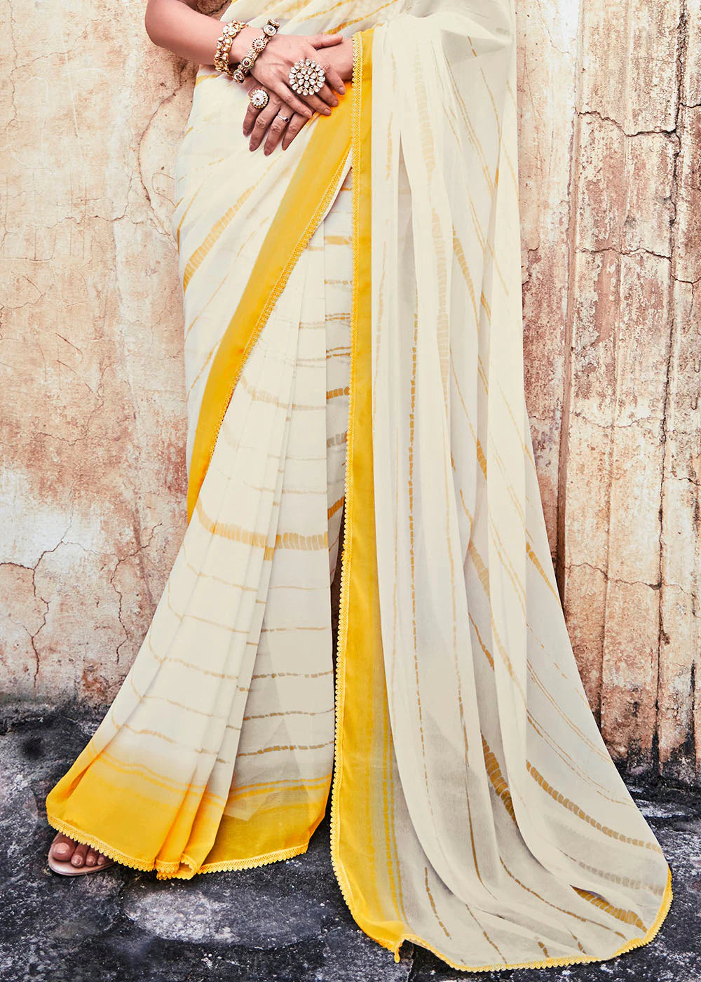 White Georgette Saree with Gota Work | Art Silk Blouse for Party Wear