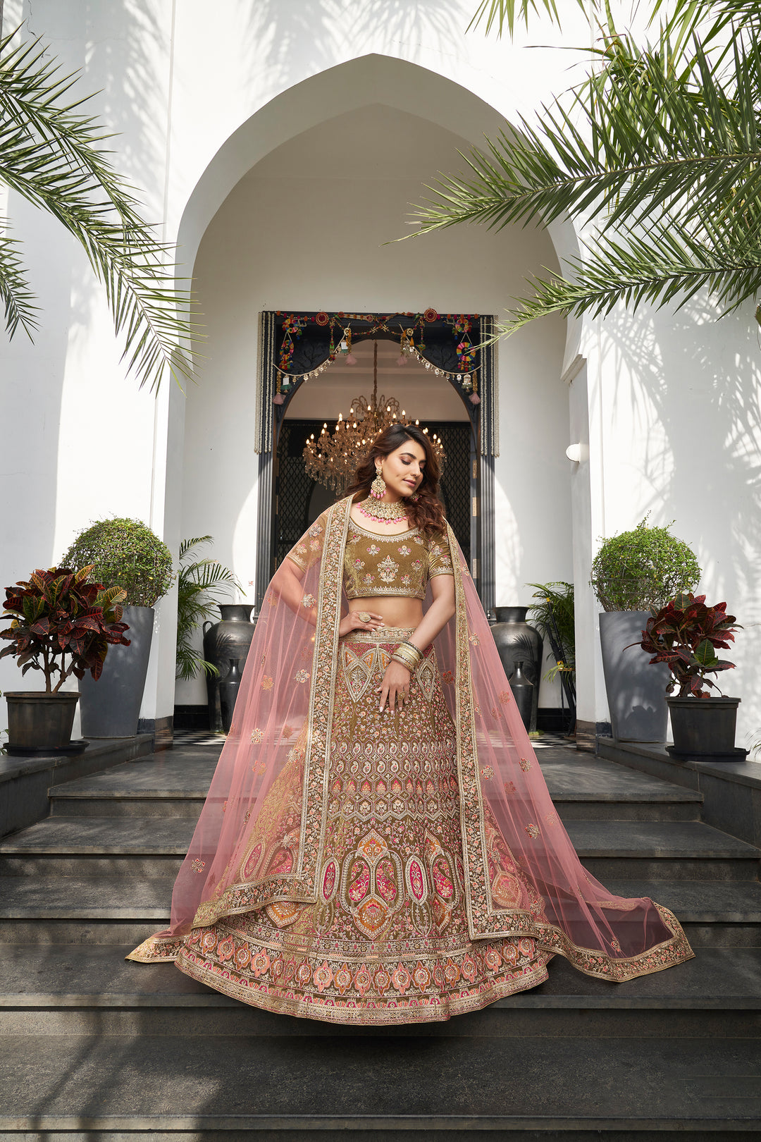 Olive Velvet Lehenga Choli | Embroidery, Resham & Zari Work Design