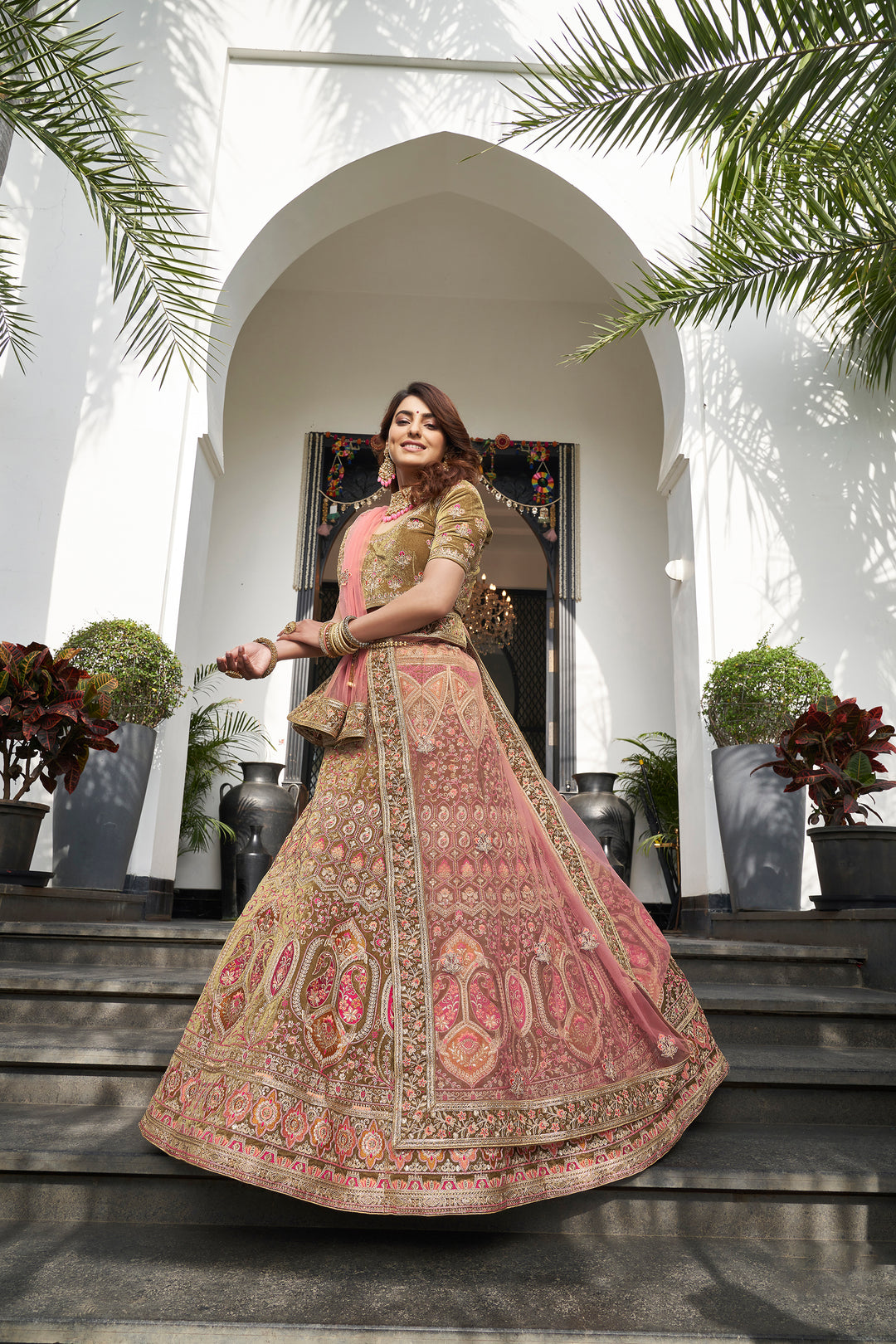 Olive Velvet Lehenga Choli | Embroidery, Resham & Zari Work Design