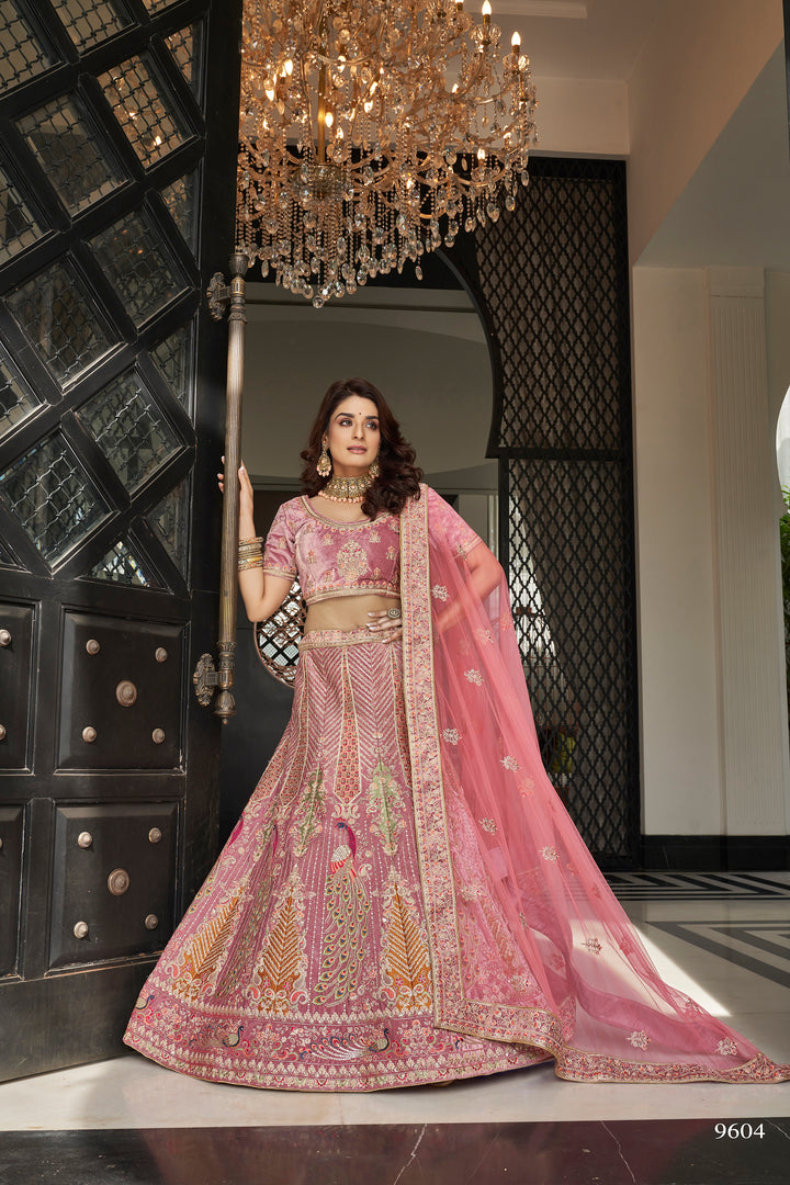 Bridal Pink Lehenga Choli | Hand Embroidered Zari & Dori Work