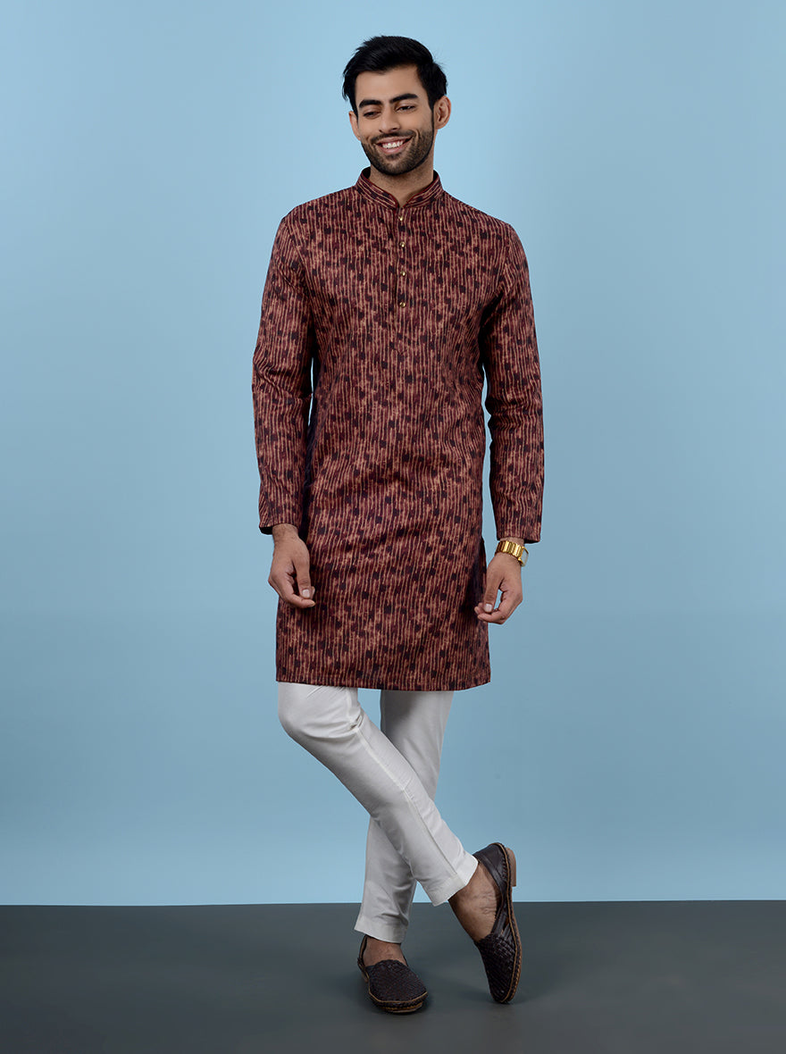 Crafted from printed Silk Blend fabric, it blends comfort and fashion for special gatherings.