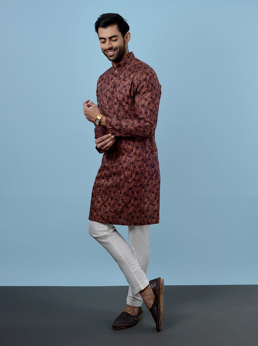 Elevate your ethnic collection with this stylish Rust Brown Kurta Pajama.