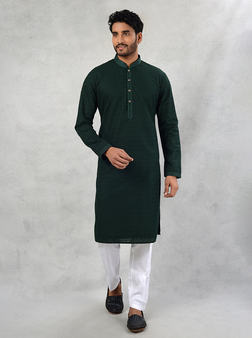 Embroidered green kurta pajama for men, a sophisticated choice for USA ethnic occasions.