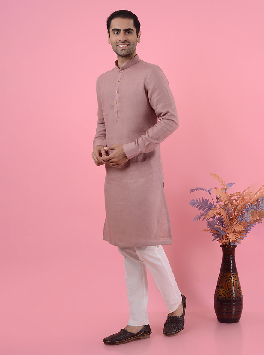 Shine in this onion pink kurta pajama for men, designed for semi-casual events in the USA with a touch of elegance.