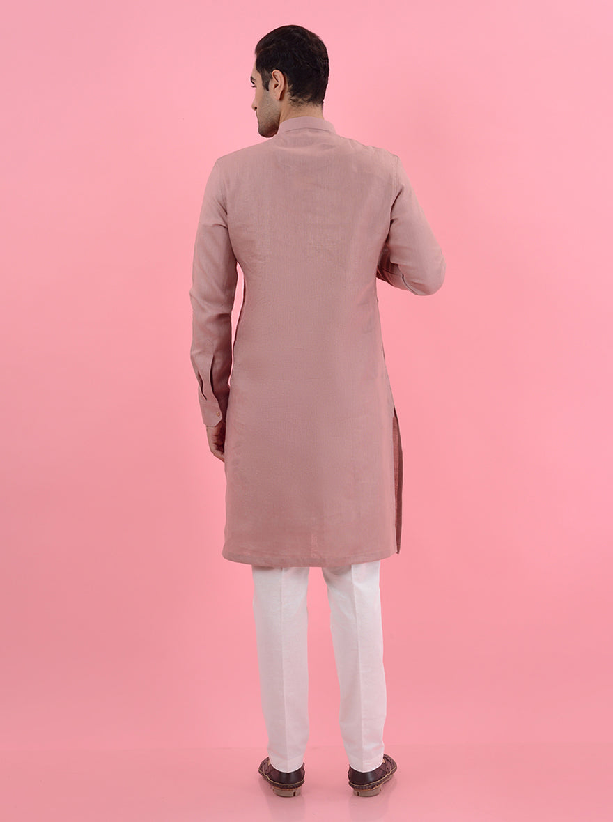 Experience all-day comfort in this stylish onion pink kurta pajama, perfect for casual occasions in the USA.