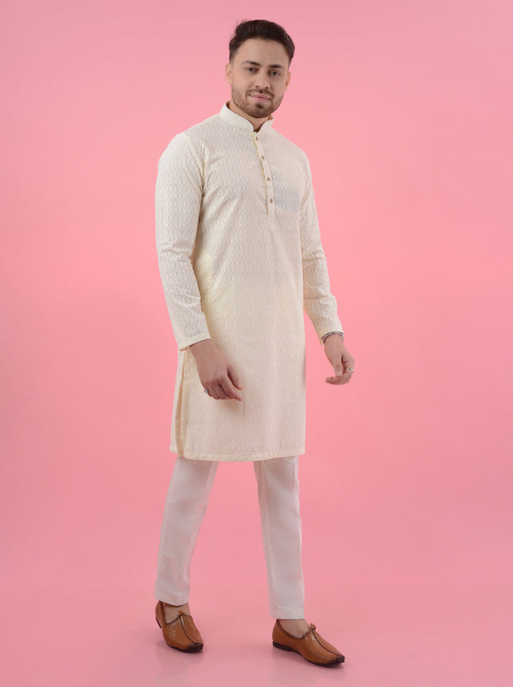 Embrace style and tradition with this cream silk kurta pajama, ideal for weddings and special occasions in the USA.