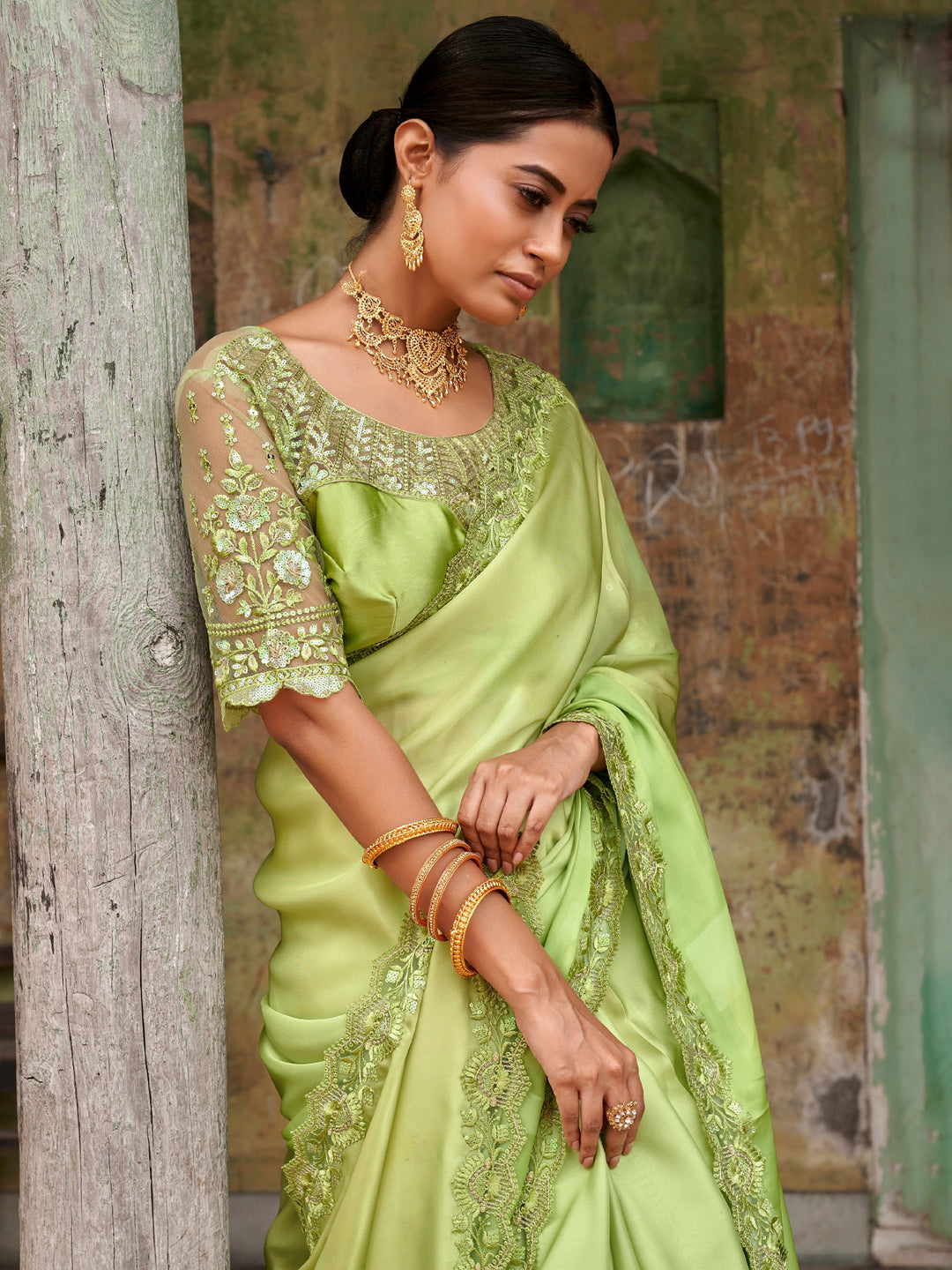 Vibrant color luxurious fabric exclusive attire crafted for elegance and style.