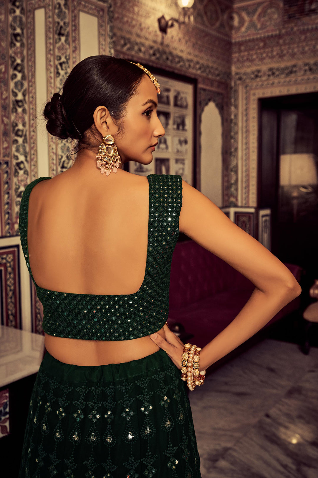 Green Embroidered Georgette Lehenga Choli | Semi Stitched Bridal Set