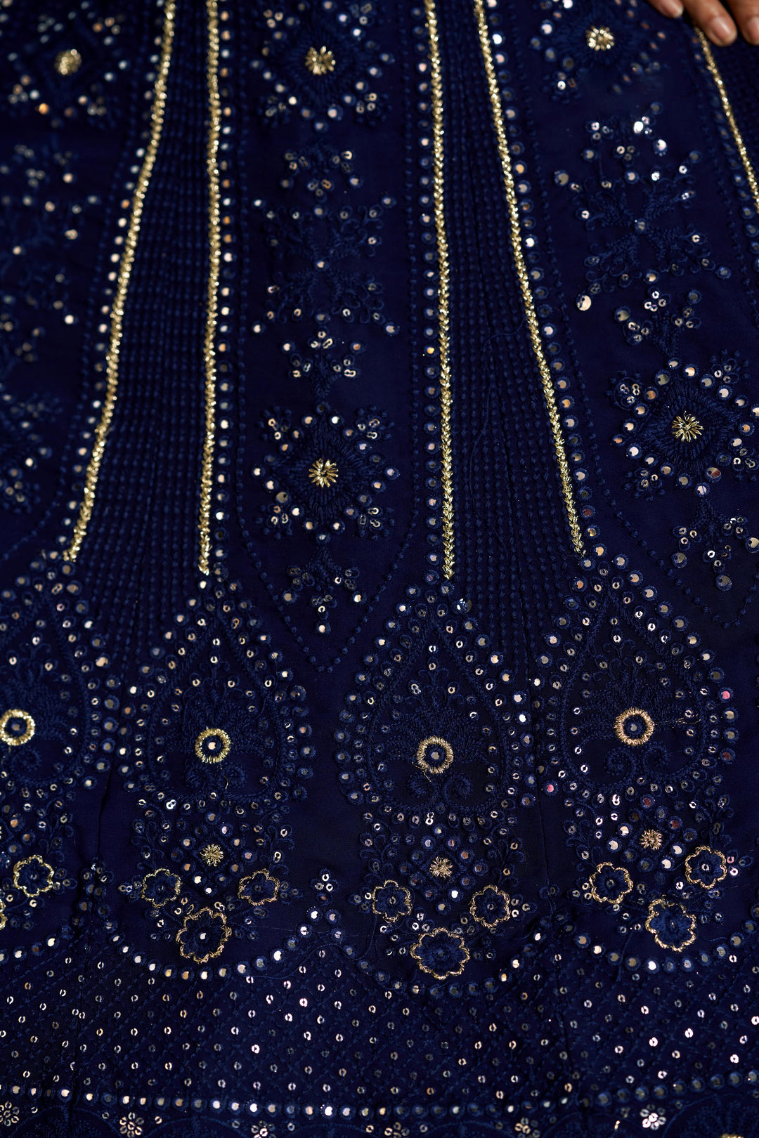 Navy Blue Georgette Lehenga Choli | Sequins & Thread Embroidery Design