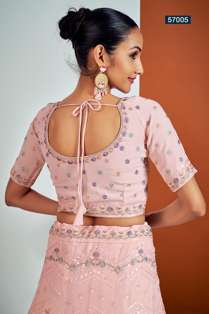 Peach Embroidered Lehenga Choli Set | Georgette Choli Set for Wedding