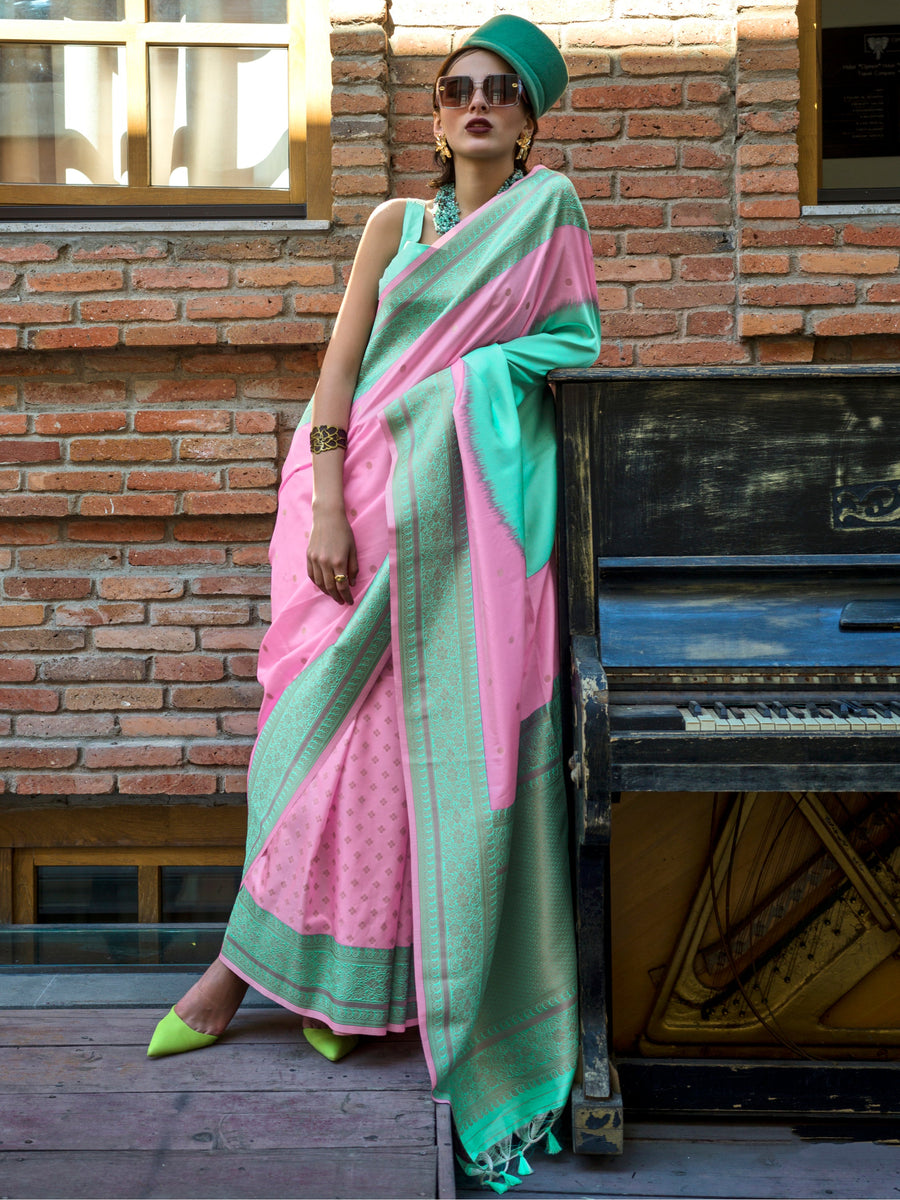 Pink silk saree crafted for elegance and style.