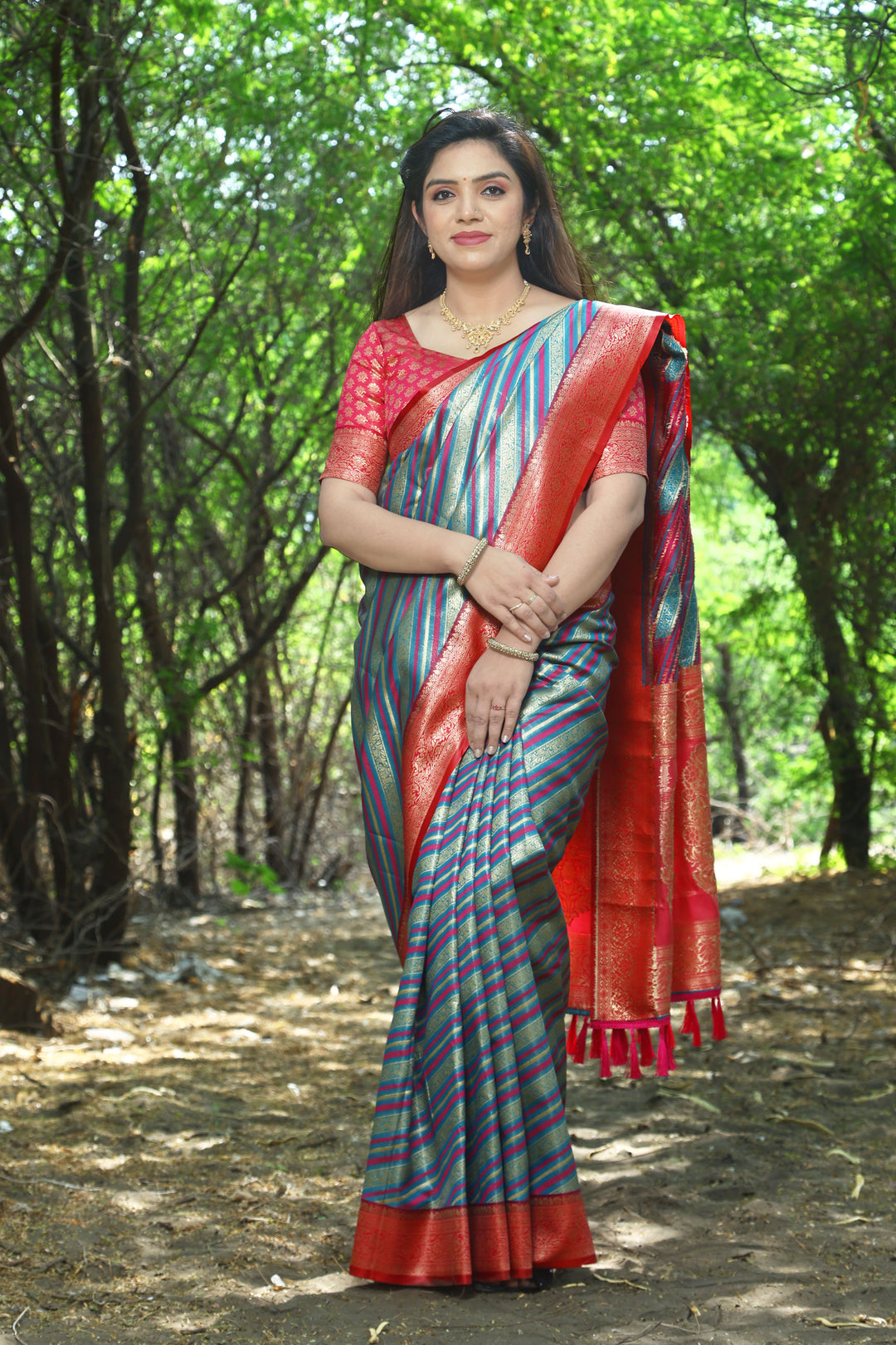 Light-Blue Leheriya Silk Saree with Zari woven design and exquisite border, ideal for weddings.