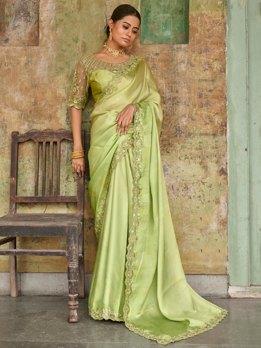 Green silk saree crafted for elegance and style.