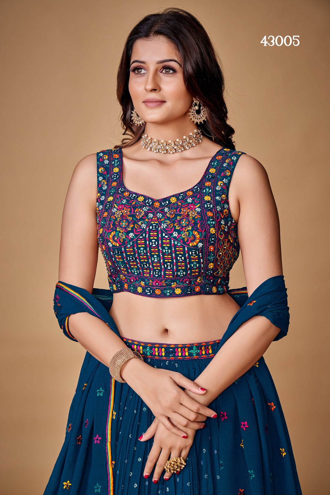 Navy Blue Chiffon Silk Lehenga Choli Set | Bridal Lehenga for Wedding