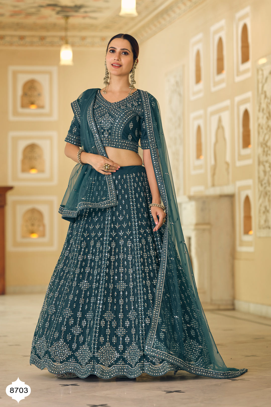 Elegant Rama Blue Lehenga Set | Lehenga with Dori & Mirror Work