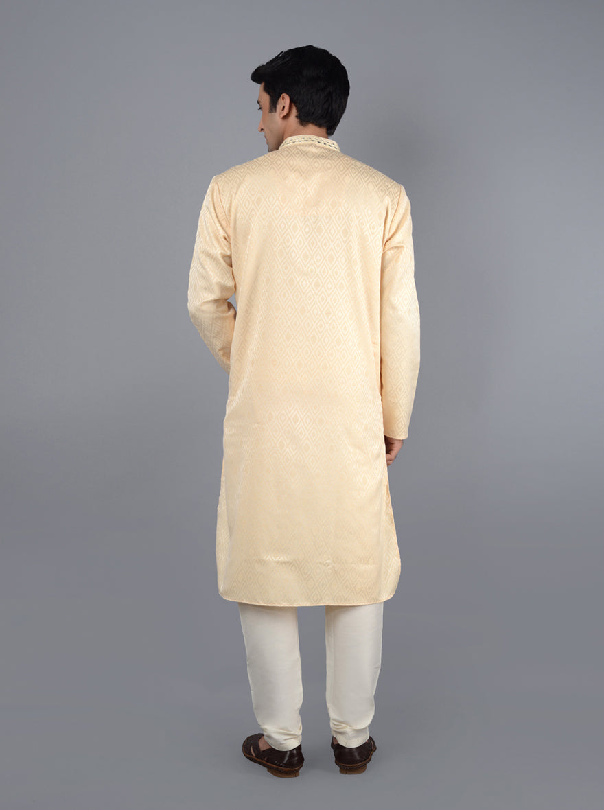 Elegant Fawn Kurta Pajama featuring intricate embroidery, perfect for weddings and festive events in the USA.