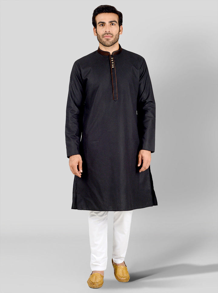 Black flex cotton kurta set for men, designed for comfort and style in the USA.