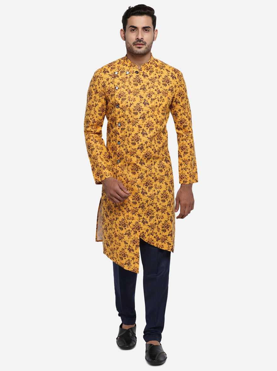 Relaxed-fit Orange Semi-Indowestern promises all-day comfort and chic trendy prints for festive events.