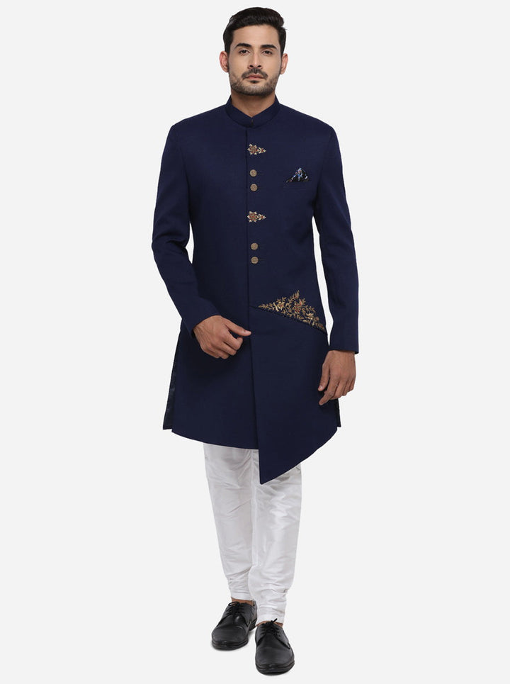 Elevate your wardrobe with this chic Navy Blue Indo Western jacket, crafted for comfort and style.