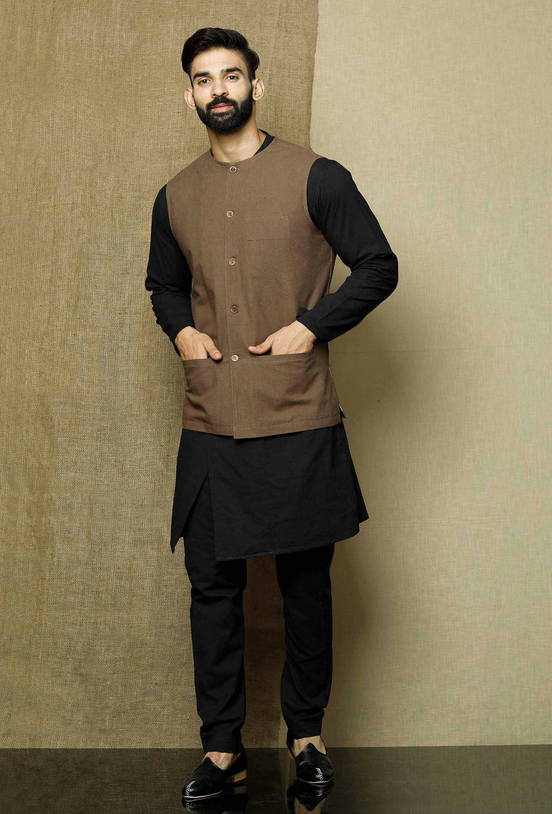 Classic Cotton Kurta Pajama | Plain Jacket Ethnic Set for Weddings