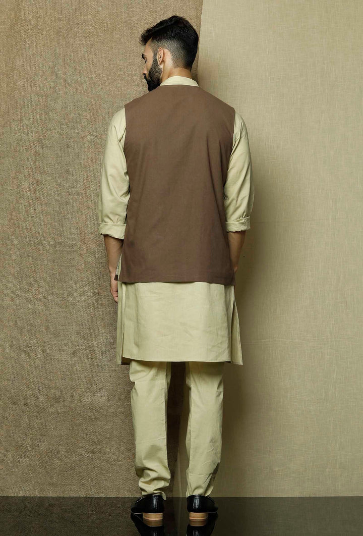 Classic Cotton Kurta Pajama | Plain Jacket Ethnic Set for Weddings