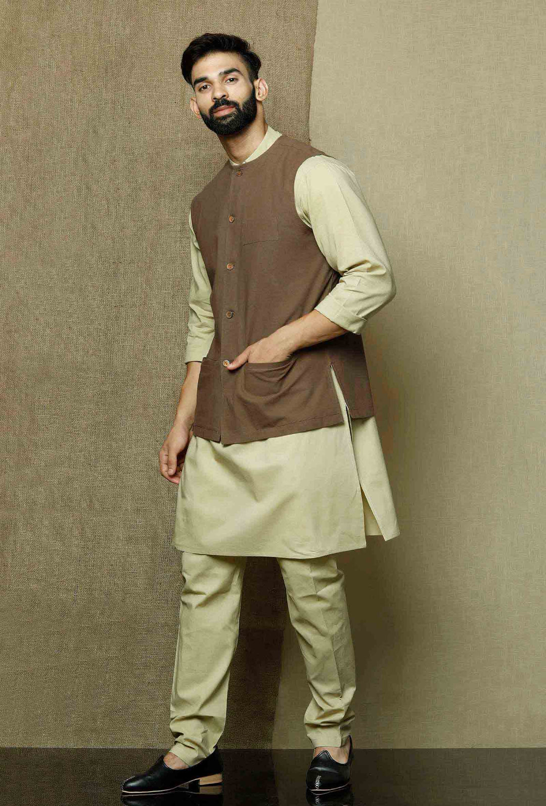 Classic Cotton Kurta Pajama | Plain Jacket Ethnic Set for Weddings