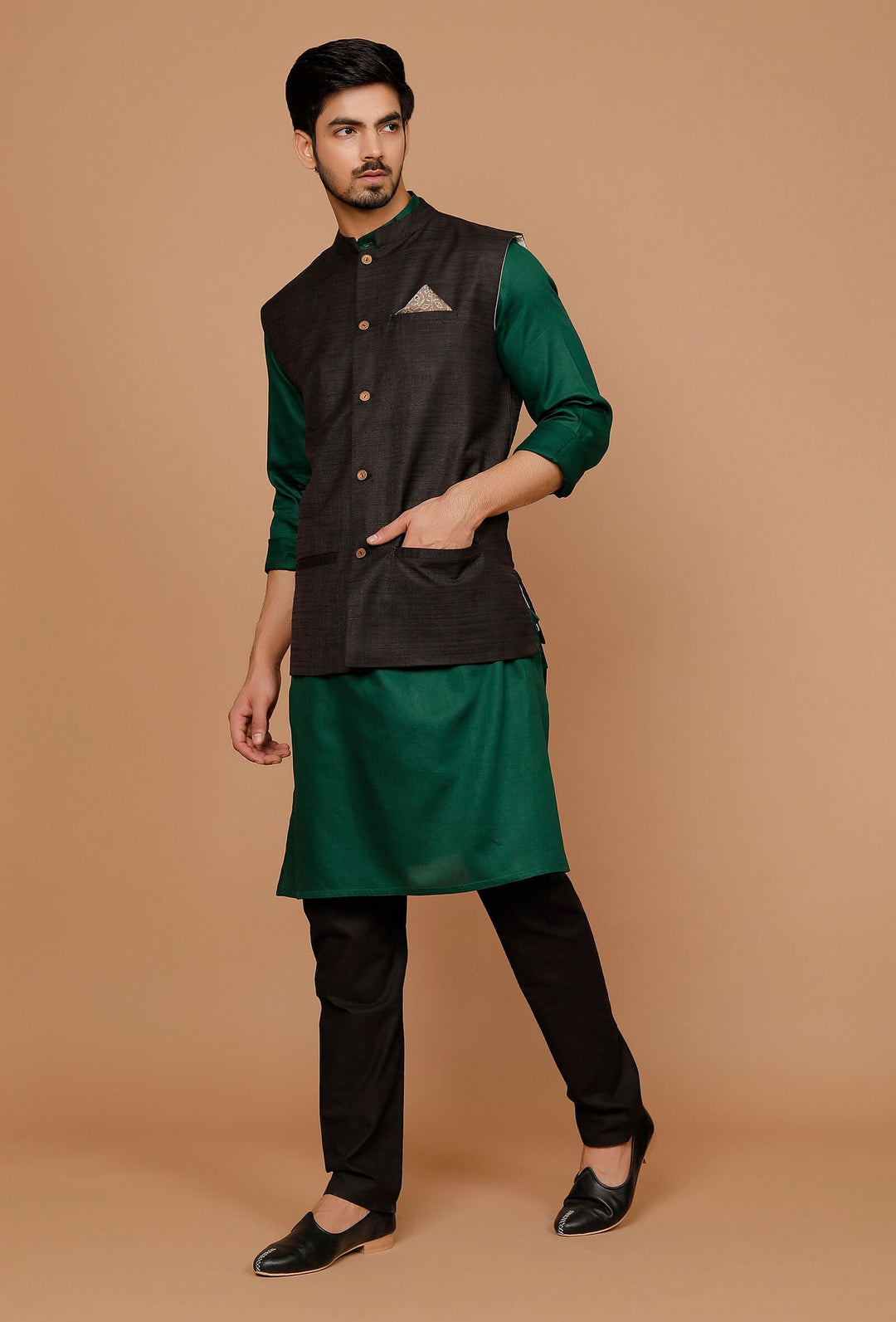 Classic Cotton Kurta Pajama | Plain Jacket Ethnic Set for Weddings