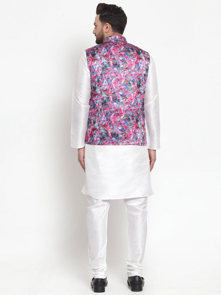 Men's White Kurta Pajama with Satin Jacket | Elegant Ethnic Wear for Weddings