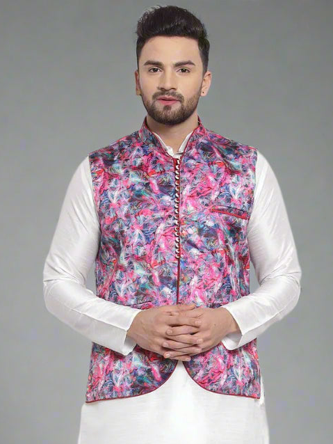 Men's White Kurta Pajama with Satin Jacket | Elegant Ethnic Wear for Weddings