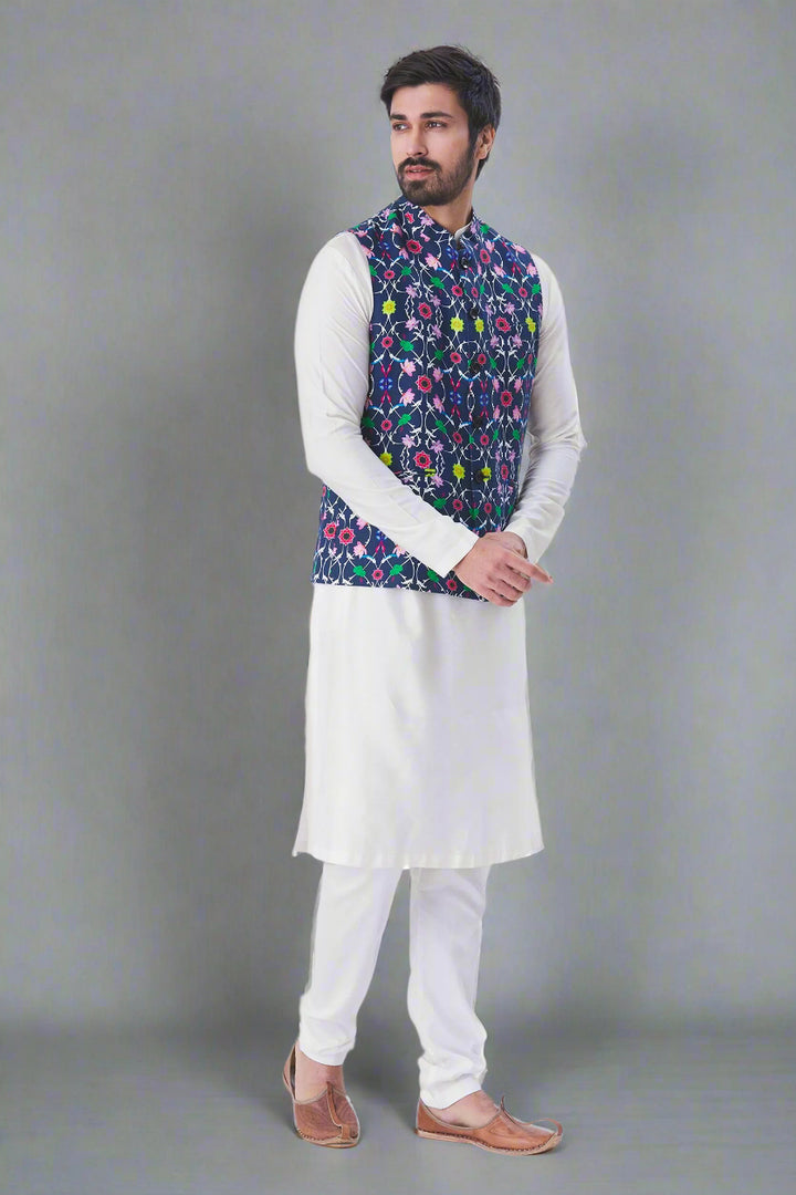 Traditional White Kurta Pajama | Multicolor Jacket for Men