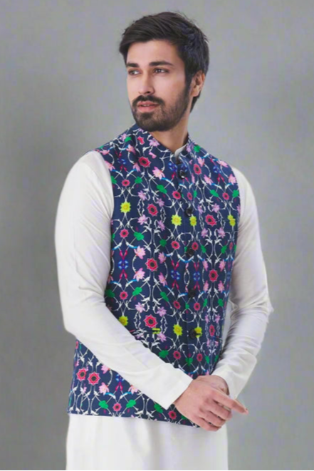 Traditional White Kurta Pajama | Multicolor Jacket for Men