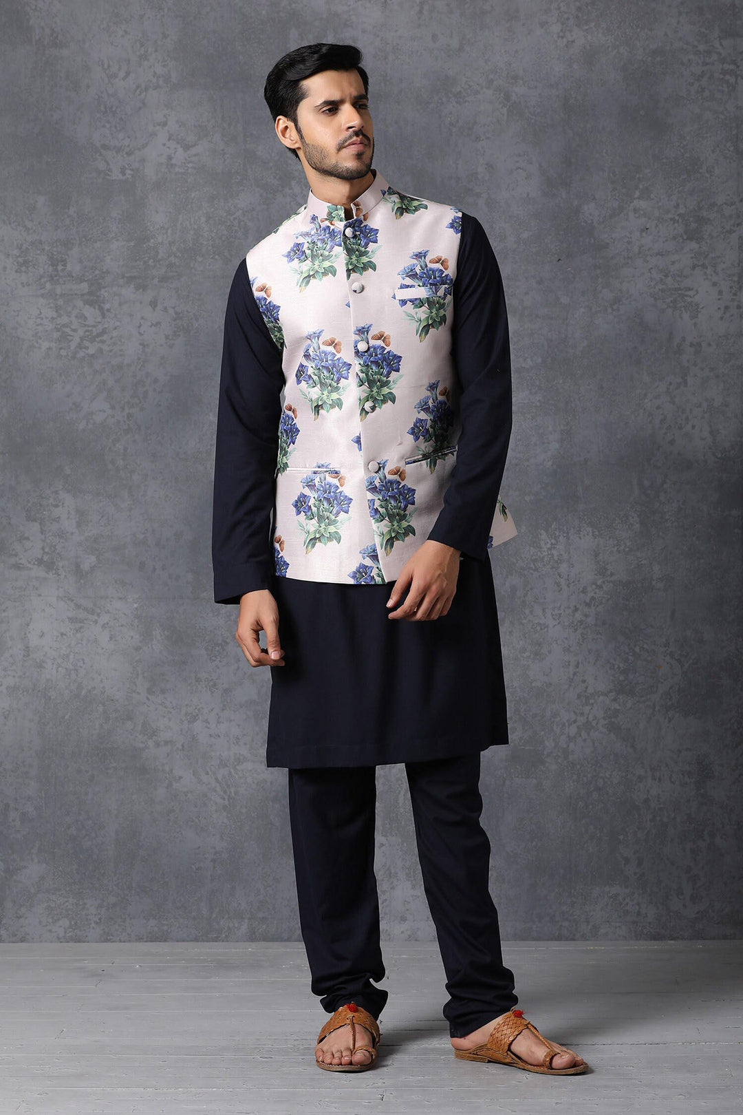 Black Kurta Pajama with White Satin Jacket | Elegant Festive Wear for Men