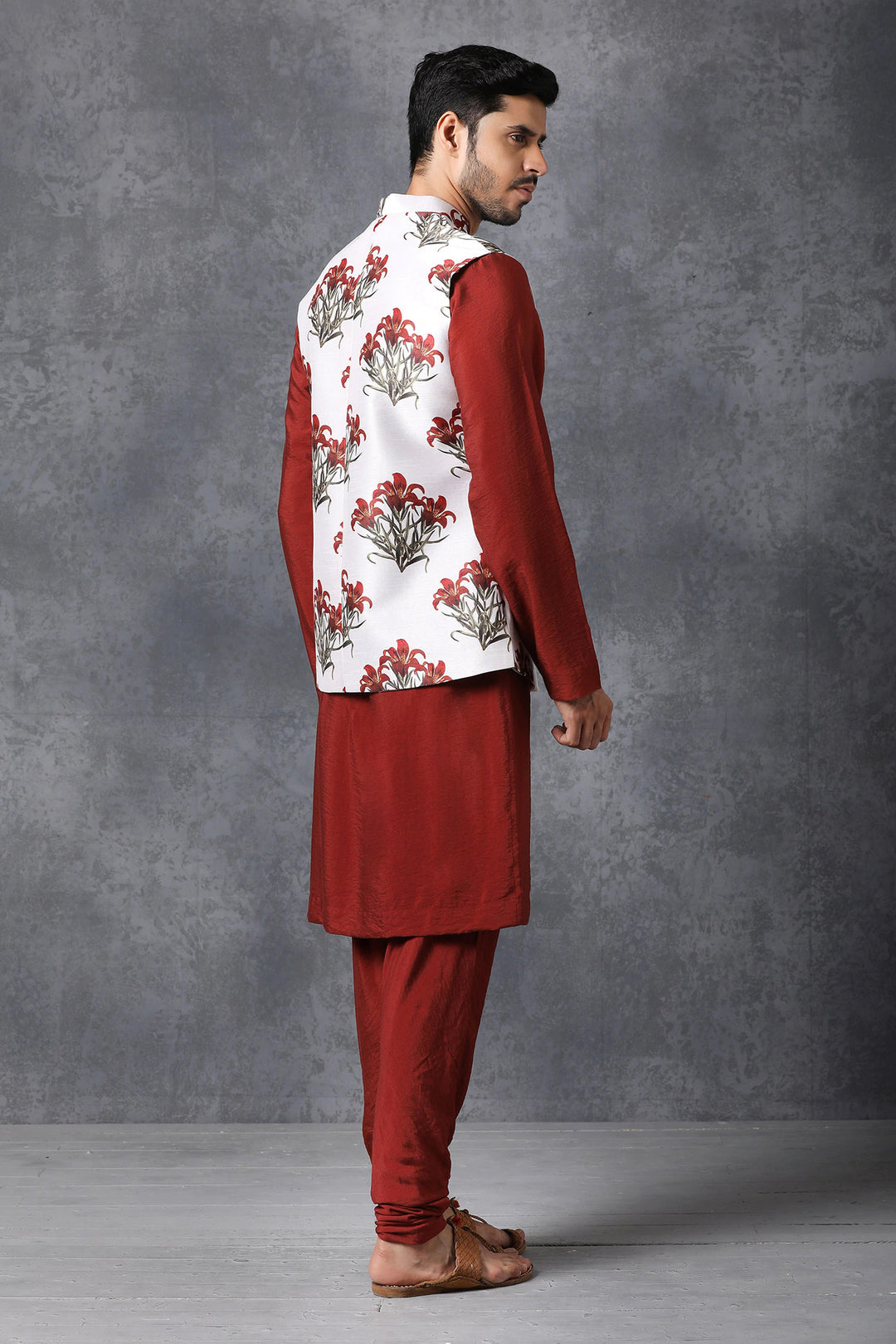 Red Kurta Pajama with White Satin Jacket | Traditional Ethnic Outfit