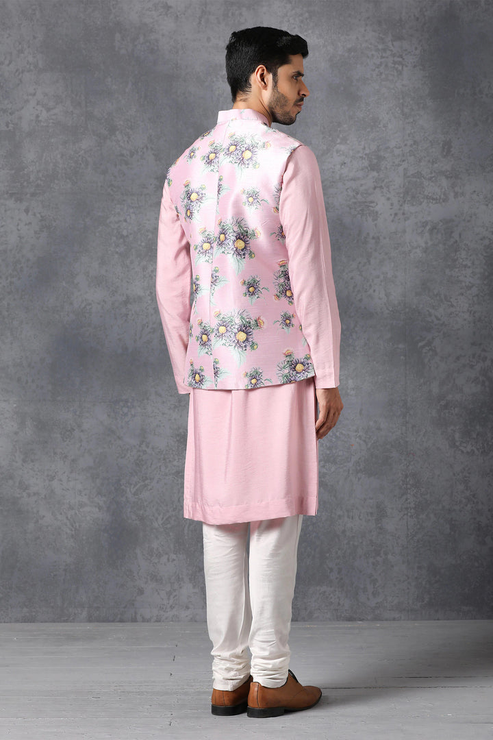 Pink Kurta Pajama with Satin Jacket | Traditional Indian Attire