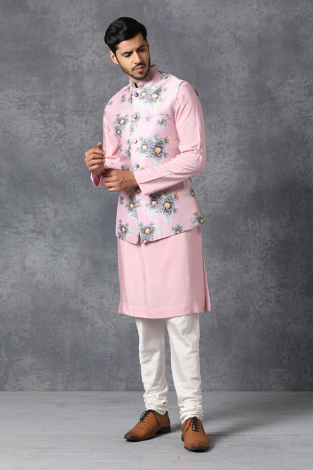 Pink Kurta Pajama with Satin Jacket | Traditional Indian Attire