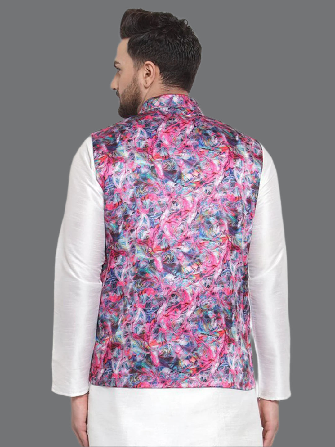 Stylish Multicolor Satin Printed Koti | Wedding Jacket for Men