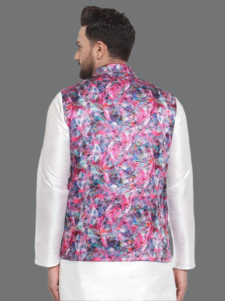 Stylish Multicolor Satin Printed Koti | Wedding Jacket for Men