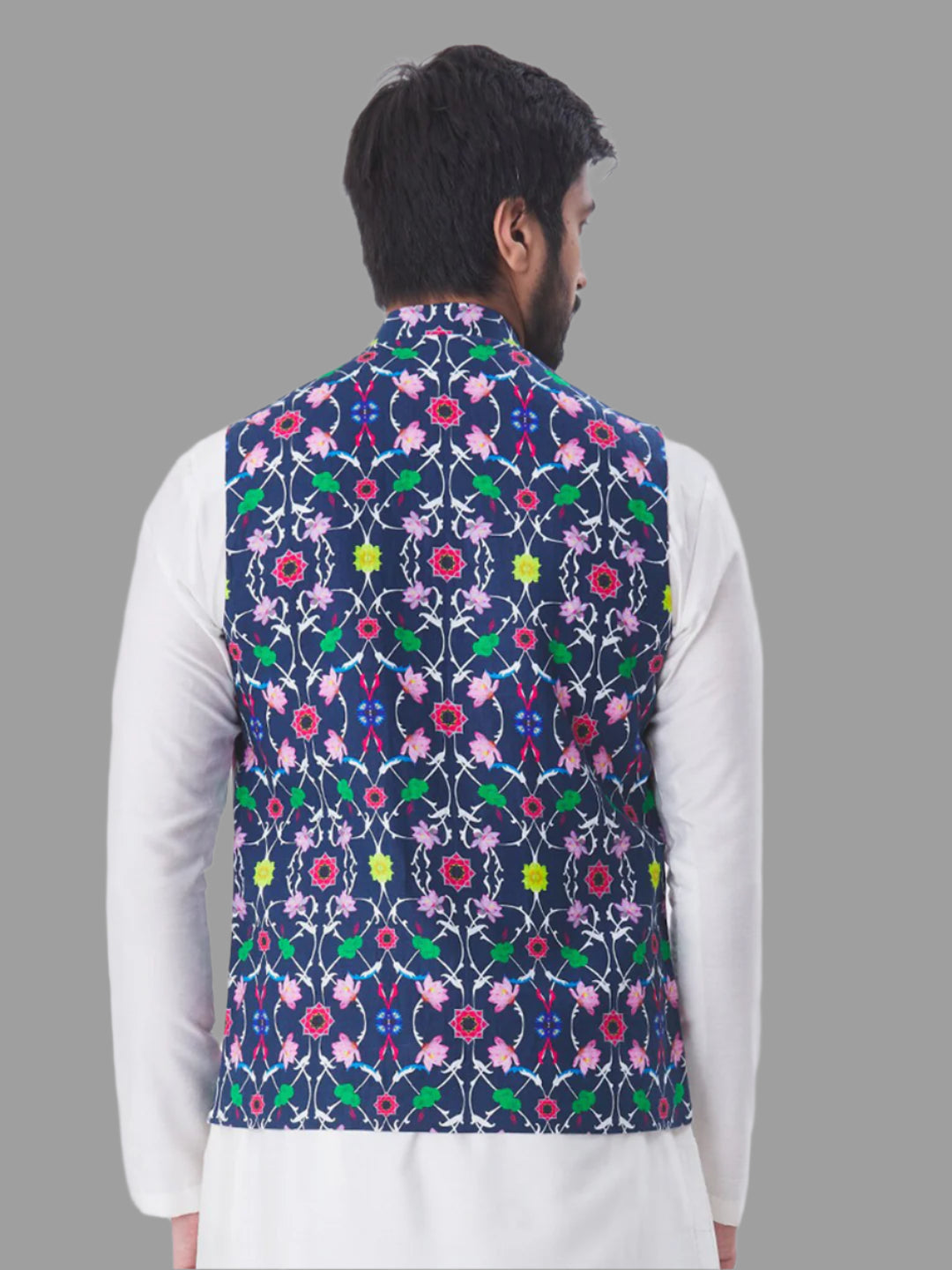 Men’s Multicolor Satin Printed Koti | Wedding & Festive Jacket