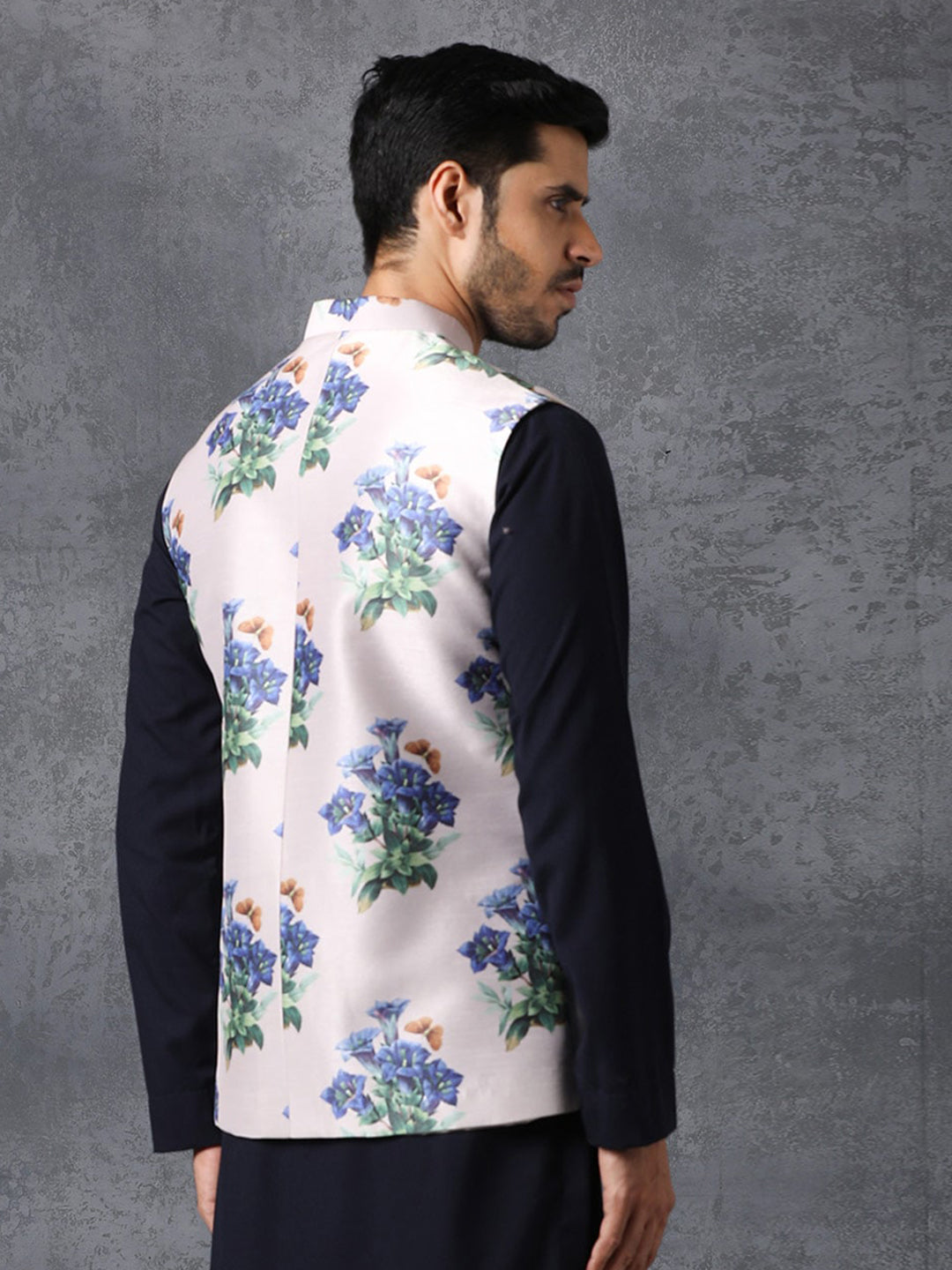 Stylish White Satin Printed Jacket | Wedding Jacket for Men