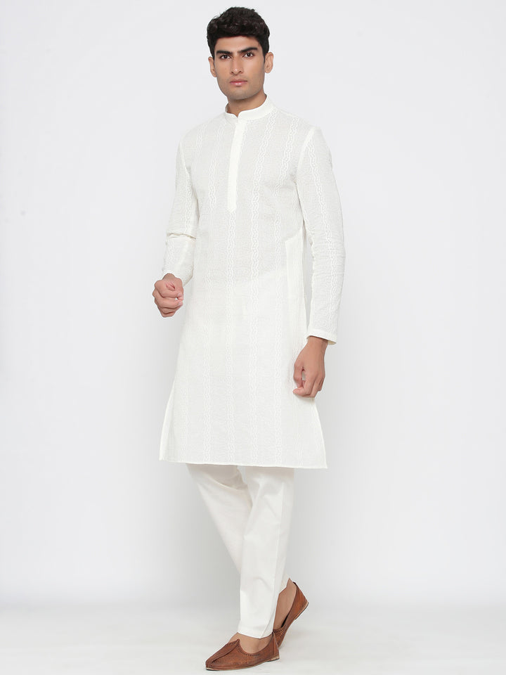 Comfortable Off-White Cotton Kurta Set | Wevon Design for Weddings