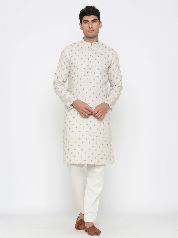 Printed Off White Kurta Pajama Set | Traditional Men's Wear