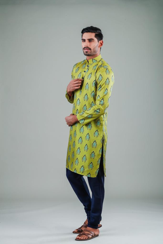 Ethnic Parrot Green Kurta Pajama | Wedding & Festive Wear Stylish Set