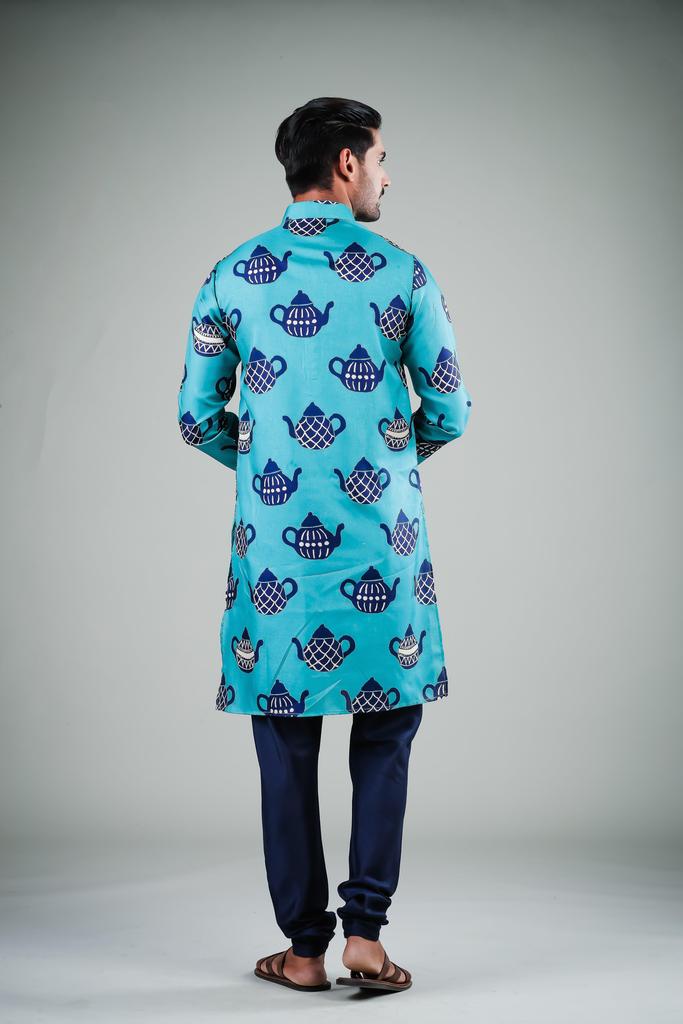 Royal Blue Printed Kurta Pajama | Festive Ethnic Wear for Men Trendy Look