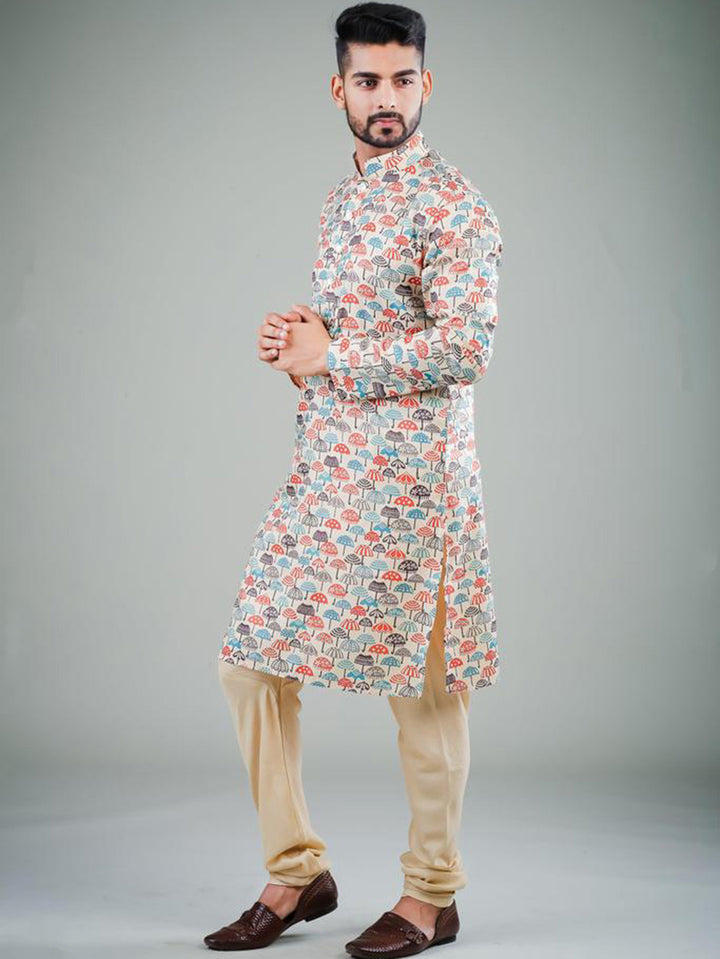 Trendy Multy Beige Kurta Pajama |  Cotton Bottom for Men