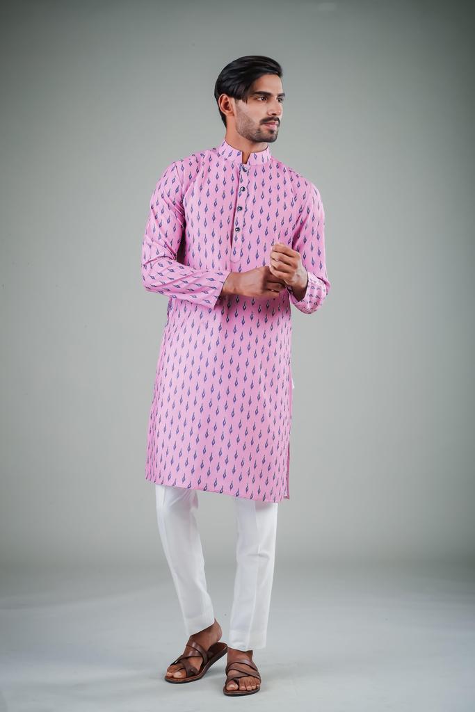 Pink & Off White Kurta Pajama Set | Fashionable Satin Cotton Ethnic Wear