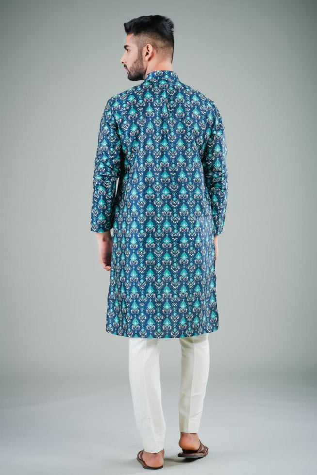 Elegant Sapphire Blue Off White Kurta Pajama | Perfect for Weddings