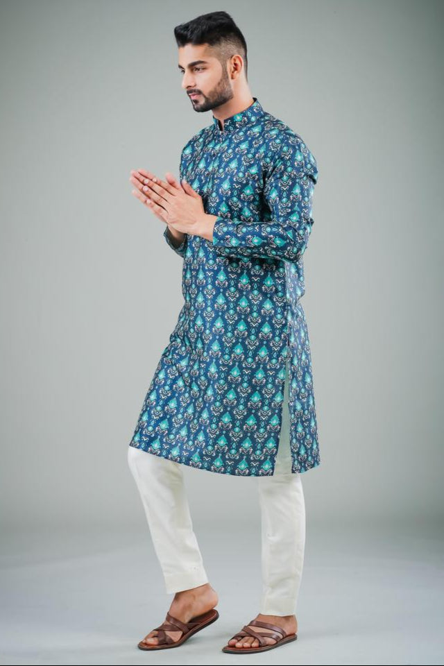 Elegant Sapphire Blue Off White Kurta Pajama | Perfect for Weddings