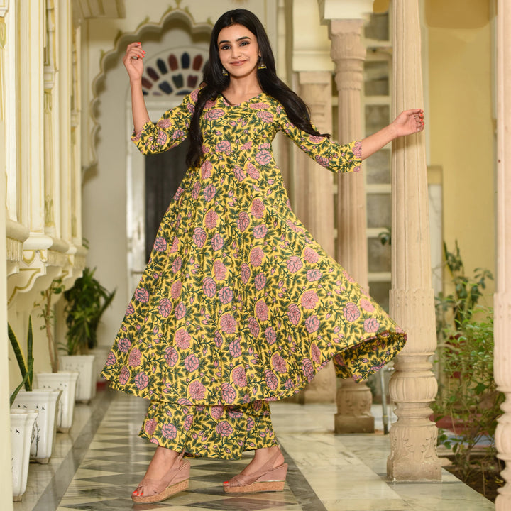 Golden Kurti with Maslin Palazzo Pants | Perfect for Every Occasion